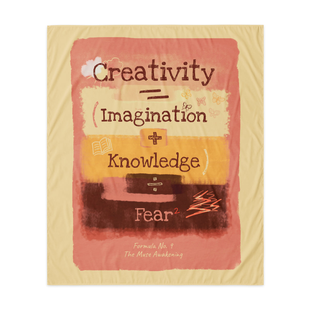 Formula No. 9 Creativity wall tapestry, 50 x 60 inch: Creativity equals Imagination plus Knowledge, divided by Fear squared