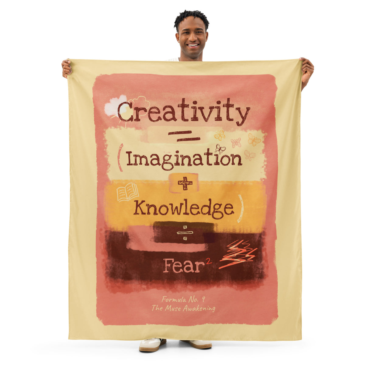 Formula No. 9 Creativity wall tapestry, 50 x 60 inch: Creativity equals Imagination plus Knowledge, divided by Fear squared
