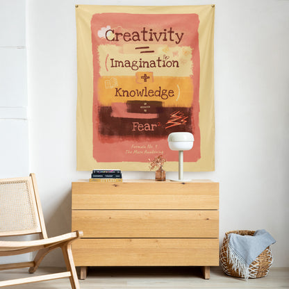 Formula No. 9 Creativity wall tapestry, 50 x 60 inch: Creativity equals Imagination plus Knowledge, divided by Fear squared