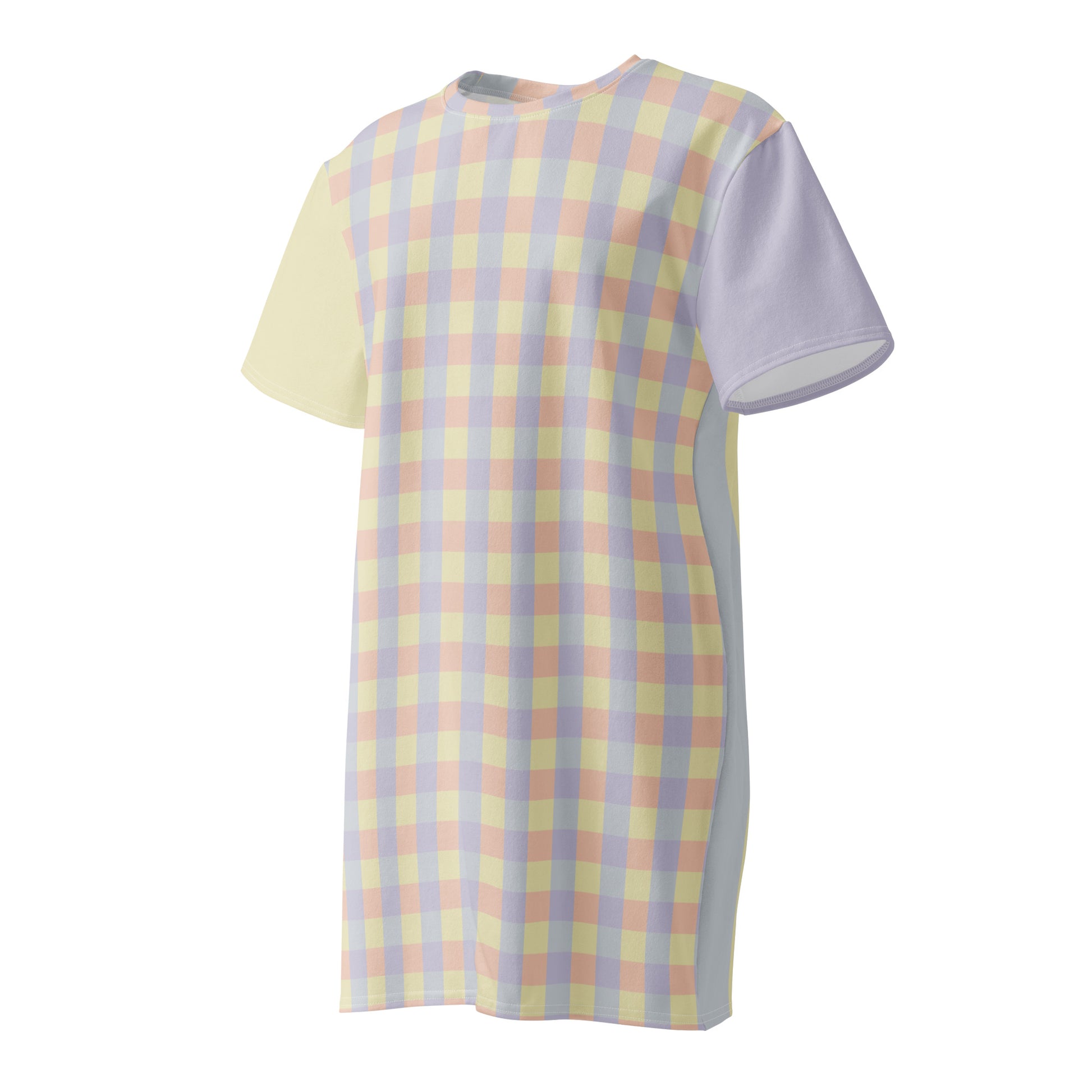 Women's cotton jersey dress with wearable color study print, front view