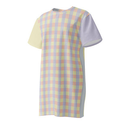 Women's cotton jersey dress with wearable color study print, front view