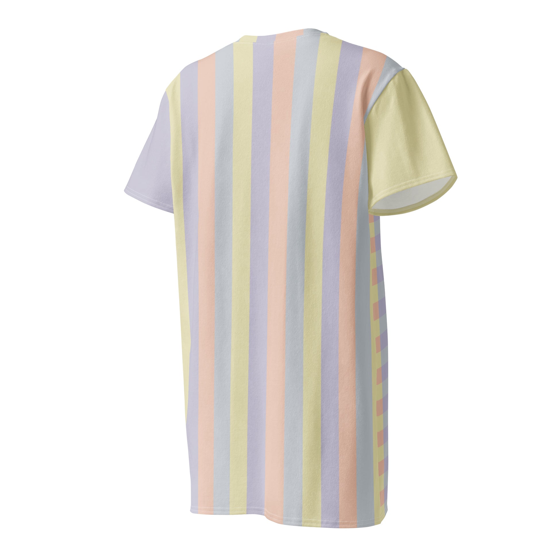 Women's cotton jersey dress with wearable color study print, back view