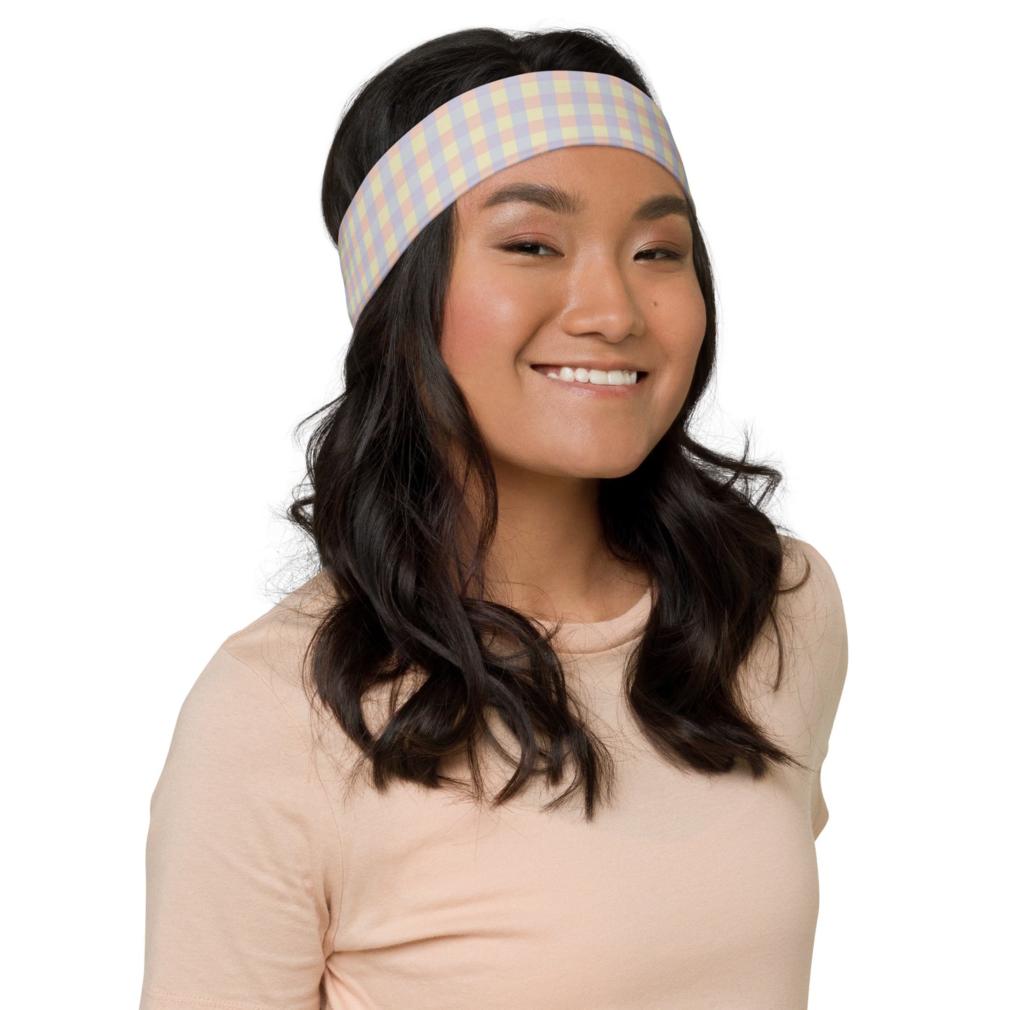 Just Color all-over print headband, wearable color study collection, shown in two sizes