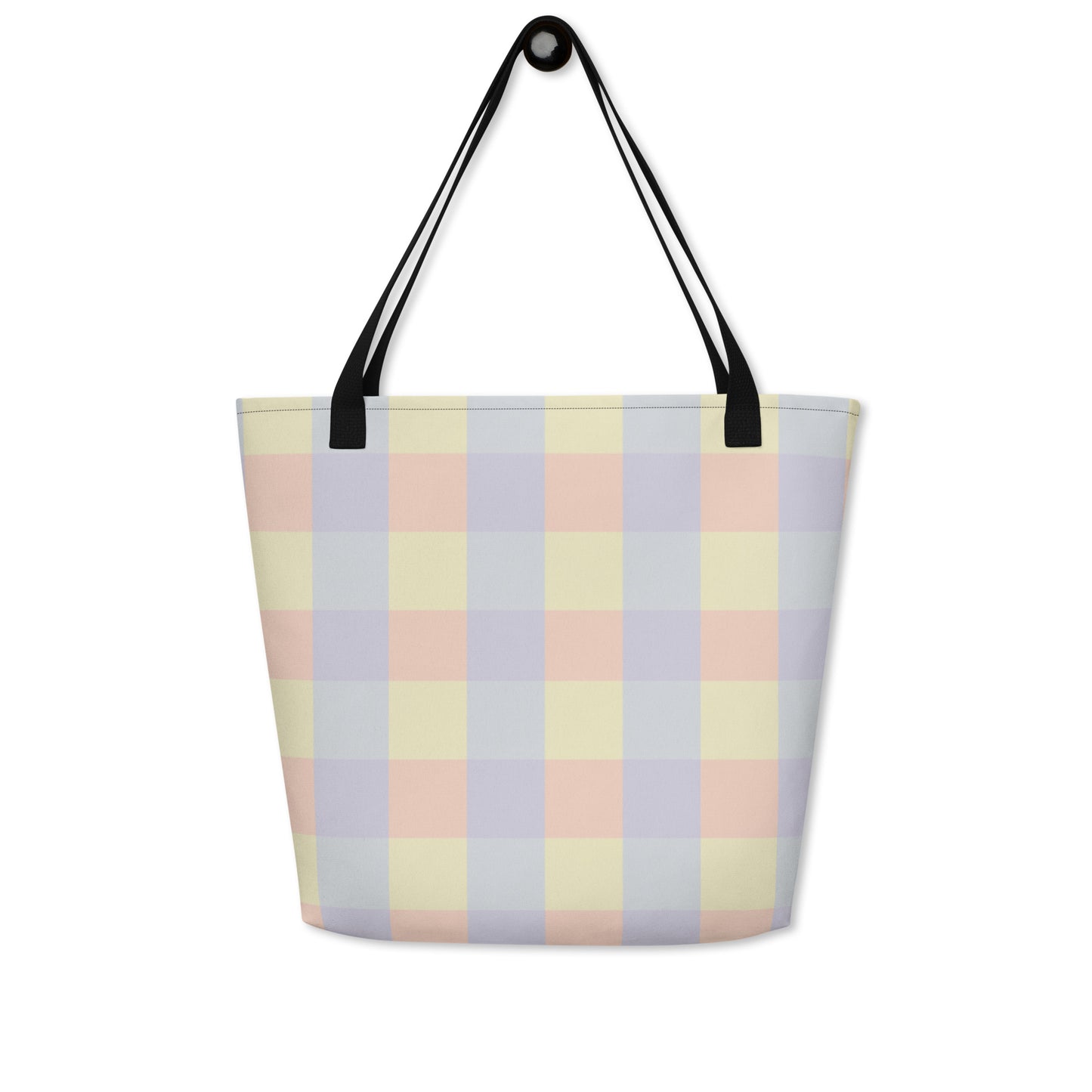 Just Color large tote bag with pocket, pastel colorblock all-over print — Lemon Icing, Nimbus Cloud, Peach Dust, and Orchid Tint