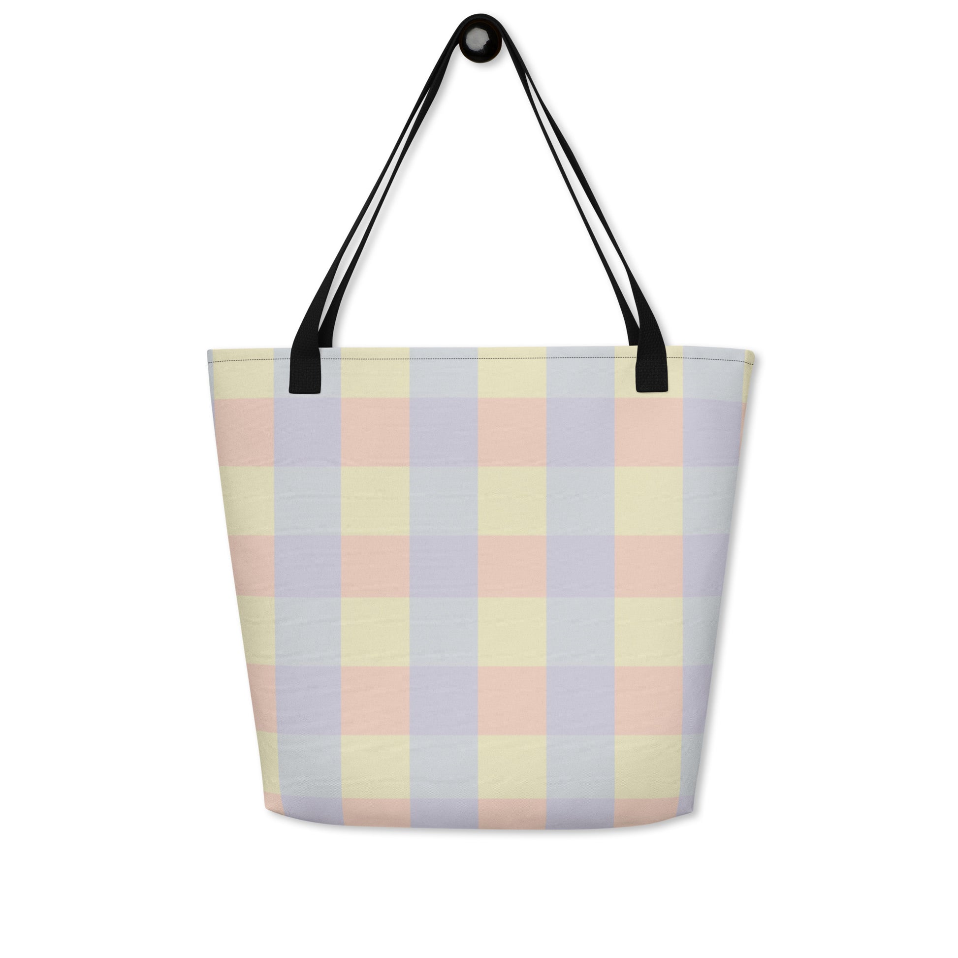 Just Color large tote bag with pocket, pastel colorblock all-over print — Lemon Icing, Nimbus Cloud, Peach Dust, and Orchid Tint