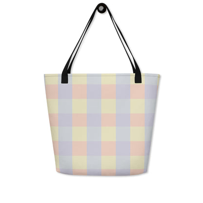 Just Color large tote bag with pocket, pastel colorblock all-over print — Lemon Icing, Nimbus Cloud, Peach Dust, and Orchid Tint