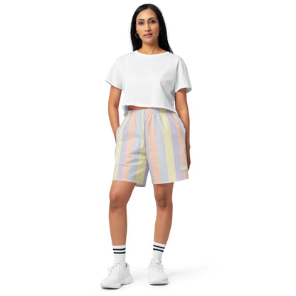 Unisex pastel print cotton long shorts, wearable color study collection, front  view