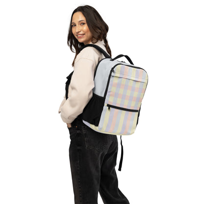 Just Color utility backpack with pastel colorblock all-over print — Lemon Icing, Nimbus Cloud, Peach Dust, and Orchid Tint