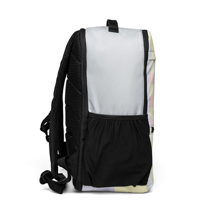 Just Color all-over print utility backpack, wearable color study collection,  side view