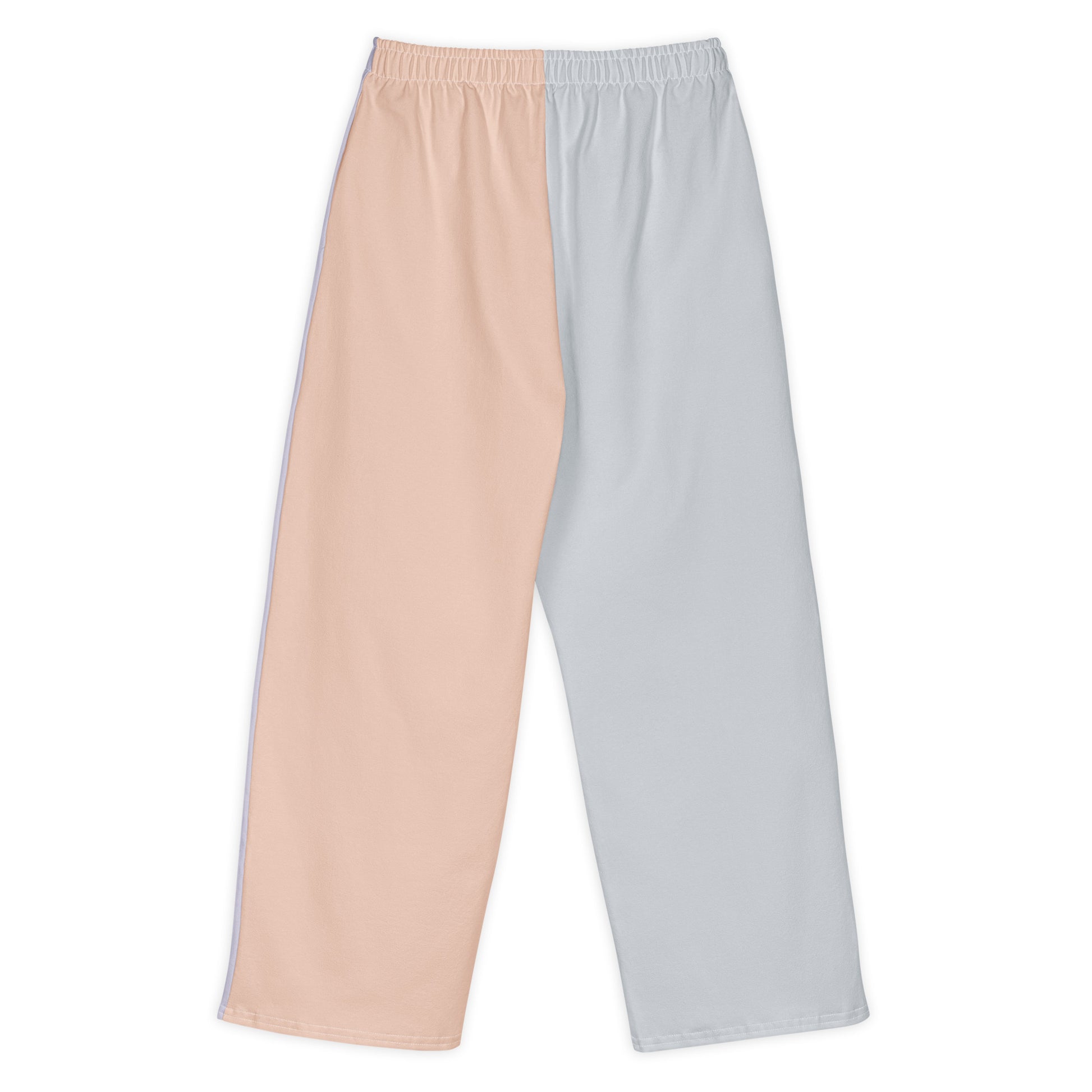 Unisex pastel print wide-leg pants with adjustable waist, wearable color study collection, Back View.