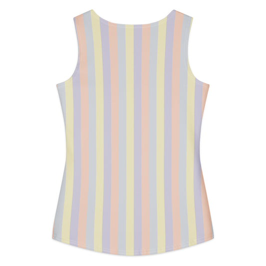 Women's all-over print cotton tank top in wearable color study collection, back pastel design
