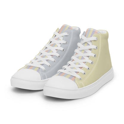 Just Color women's high top canvas shoes with pastel colorblock all-over print — Lemon Icing, Nimbus Cloud, Peach Dust, and Orchid Tint