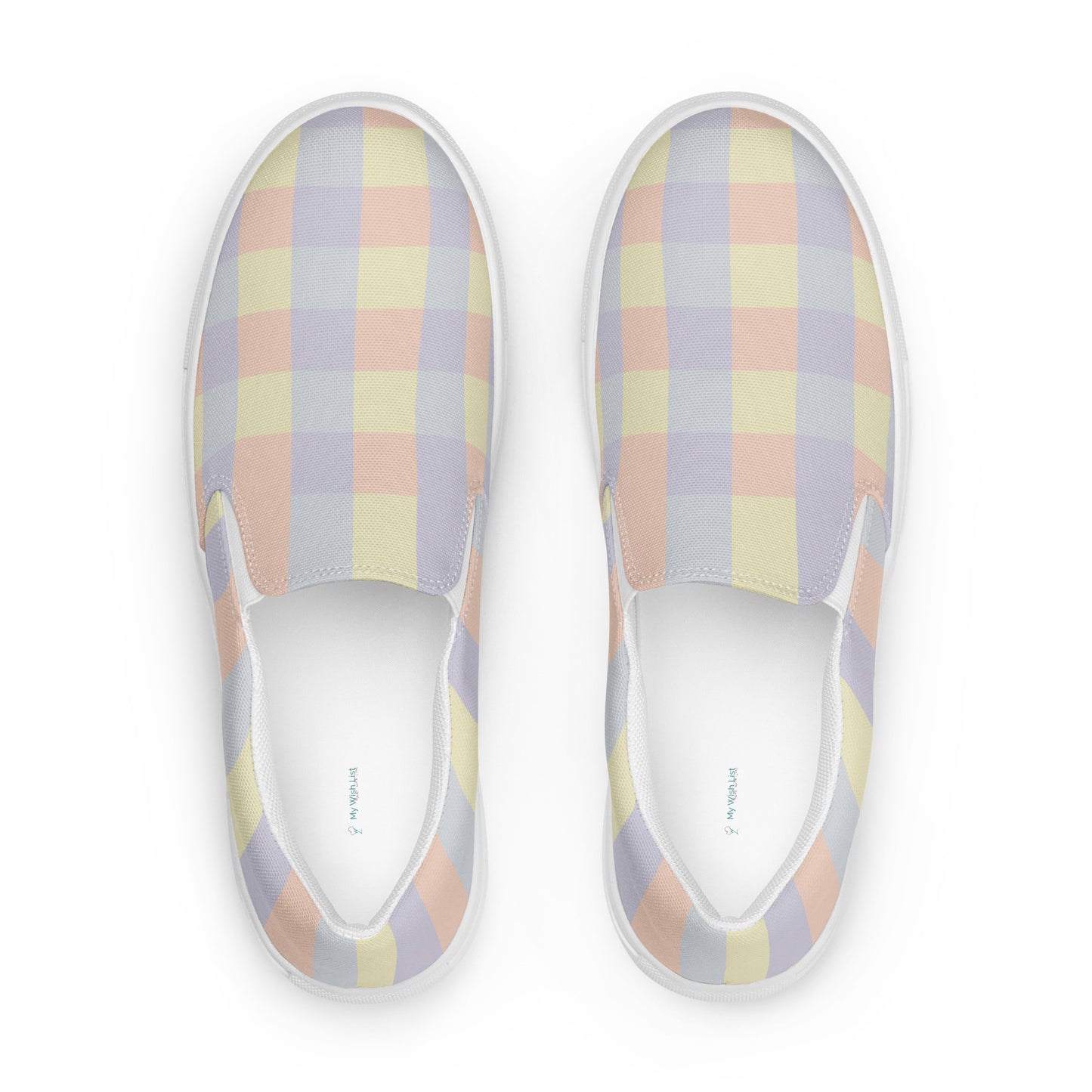 Just Color all-over print women's canvas slip-ons, wearable color study collection, top view
