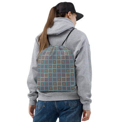 Boho mandala drawstring bag with sacred geometry pattern