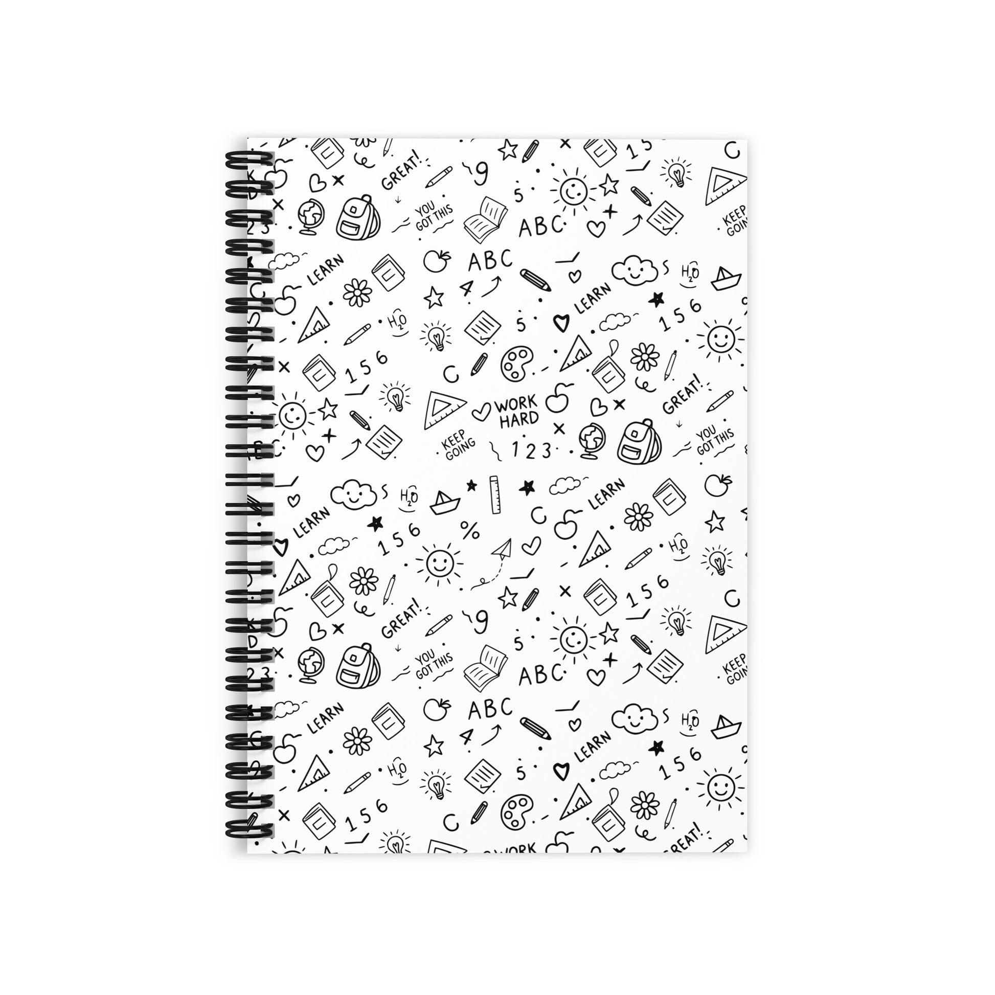  Cute doodle art ruled notebook — front cover illustration detail, 6x8 inch spiral bound