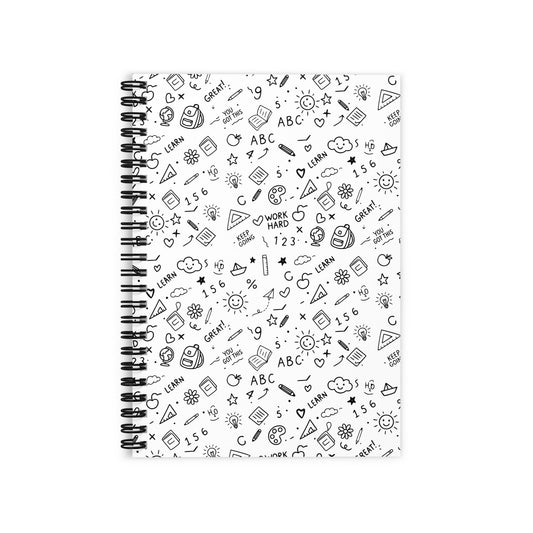  Cute doodle art ruled notebook — front cover illustration detail, 6x8 inch spiral bound
