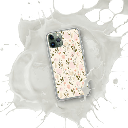 Clear iPhone case with Soft Bloom botanical floral print in peach and olive — MWL