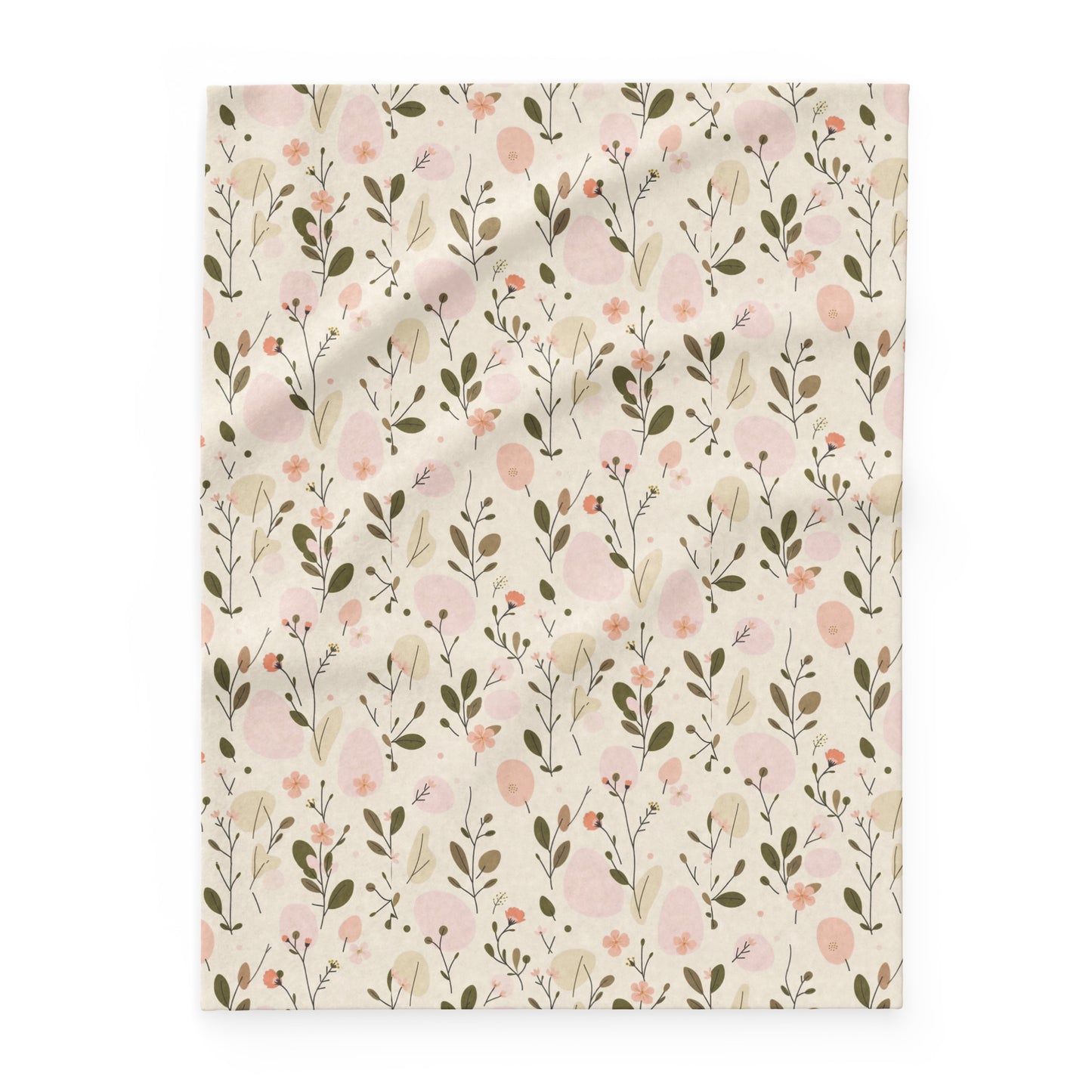 Fleece blanket with Soft Bloom all-over romantic floral print in peach and olive — MWL