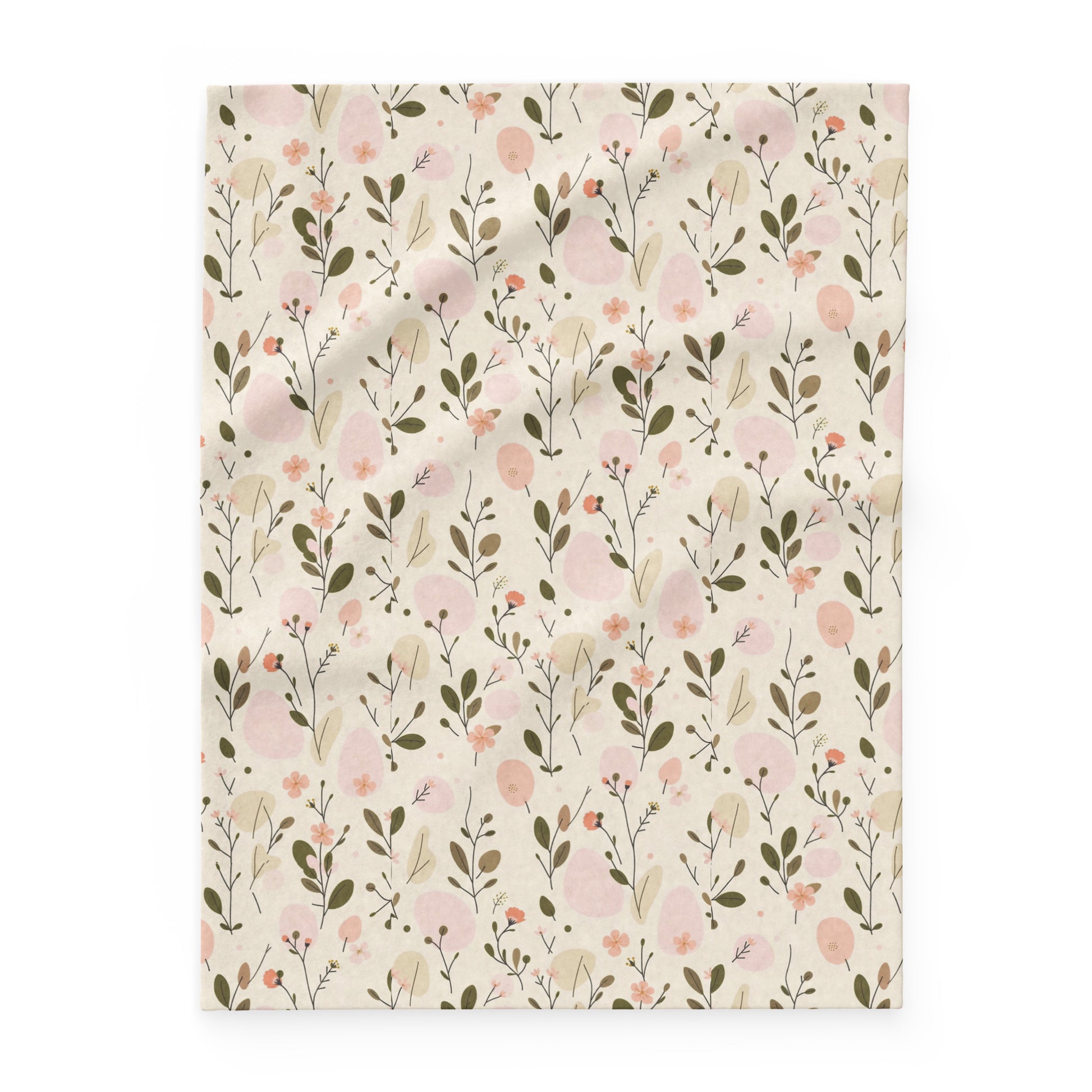 Fleece blanket with Soft Bloom all-over romantic floral print in peach and olive — MWL