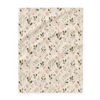 Fleece blanket with Soft Bloom all-over romantic floral print in peach and olive — MWL
