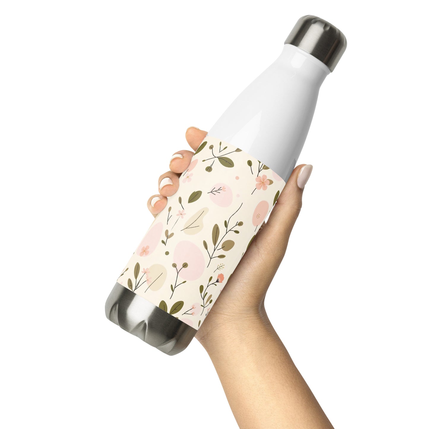 Insulated Soft Bloom floral water bottle with all-over peach and cream design — Made With Love by MWL
