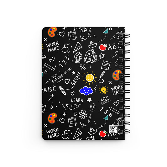 Cute illustrated spiral notebook with school doodle art — back to school gift for students and teachers, 150 lined pages