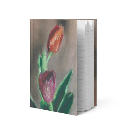 Spring Tulips hardcover journal — original pastel art by Lena Kloper, matte cover with red and purple tulips, 5.75×8 inch