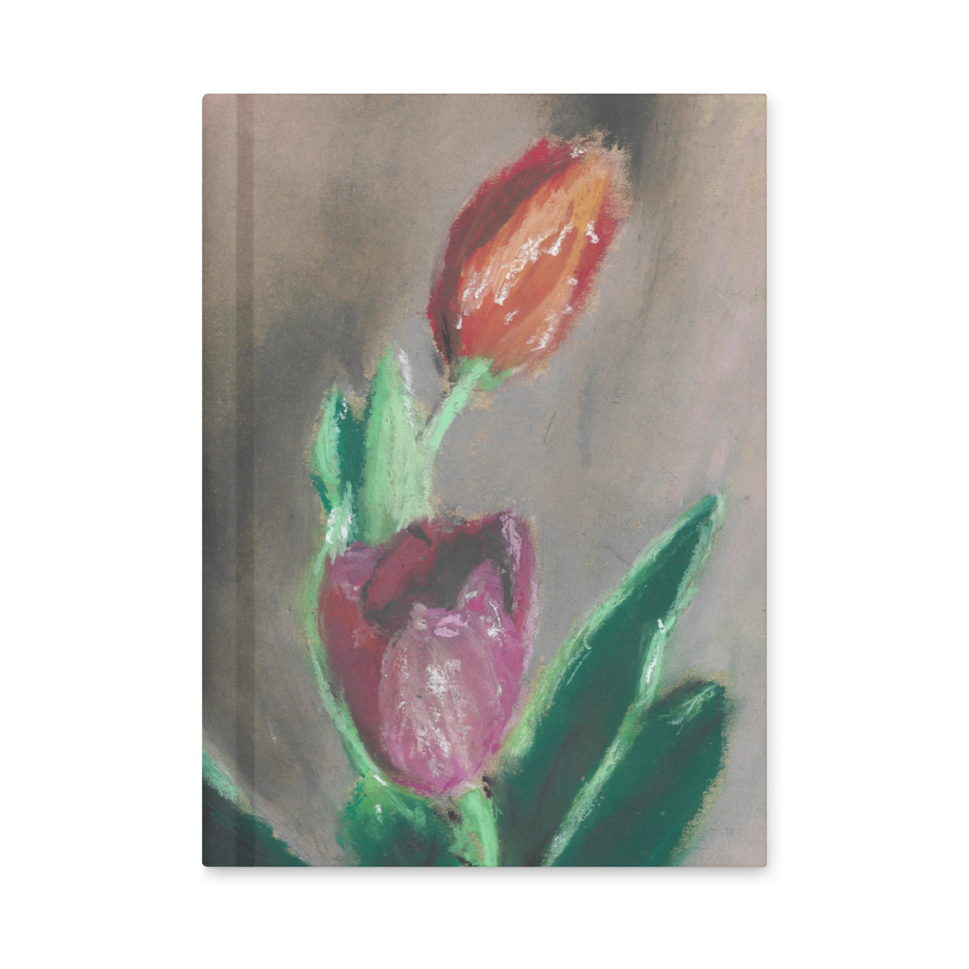 Spring Tulips matte hardcover journal by MWL — floral pastel artwork, flexible sewn spine, 150 lined pages