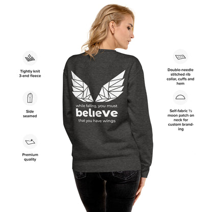 Back view of the sweatshirt showing the full wing design between the shoulders.