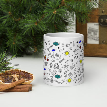 school doodle coffee mug on a desk — back to school gift idea for teachers and students