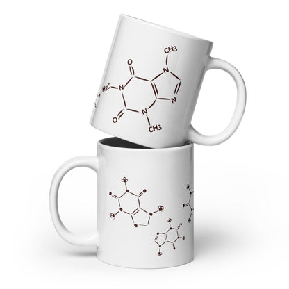 Coffee lover mug with caffeine molecule design — glossy ceramic, 3 sizes