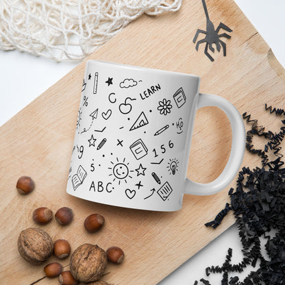  Cute doodle art mug in three sizes — 11oz, 15oz and 20oz white glossy ceramic mugs