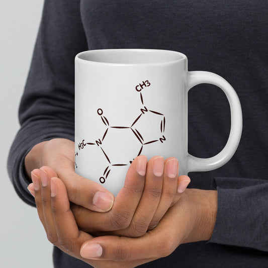 Caffeine Chemistry white glossy ceramic mug with molecular structure print — MWL