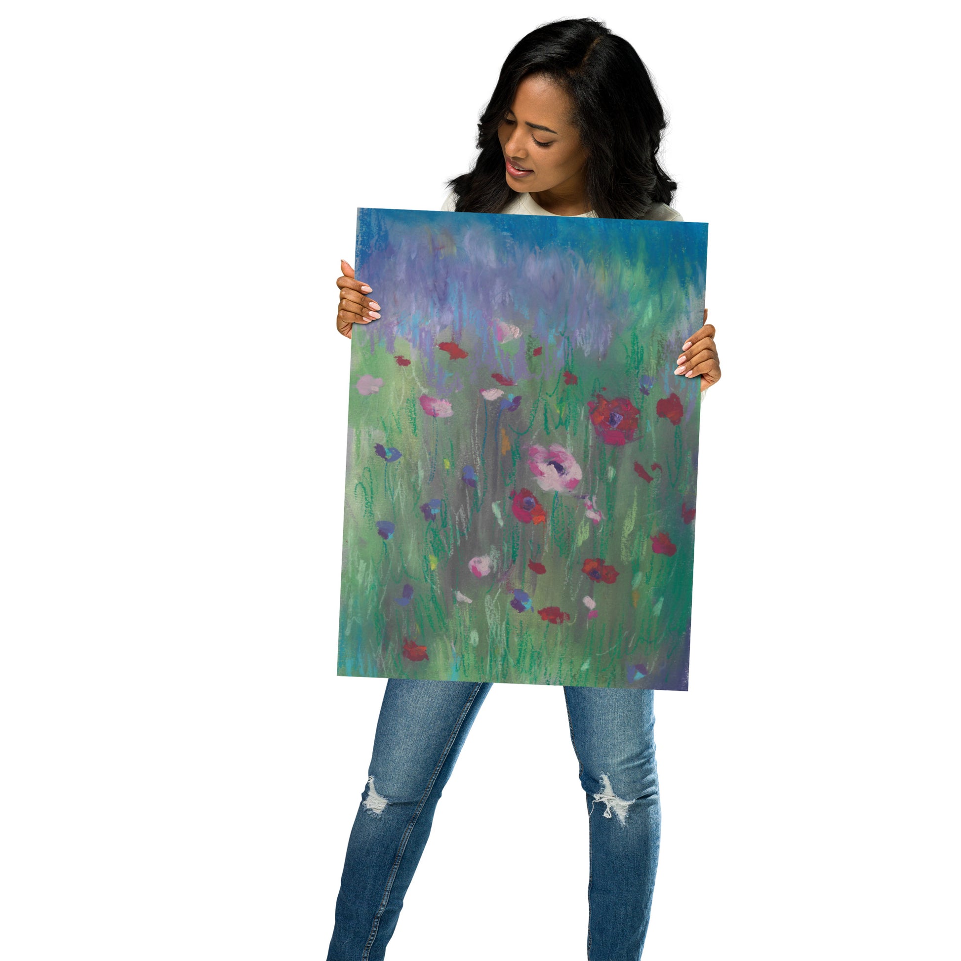 Wildflower Dreams matte poster — impressionistic pastel meadow detail, soft handmade texture, Japanese paper print quality