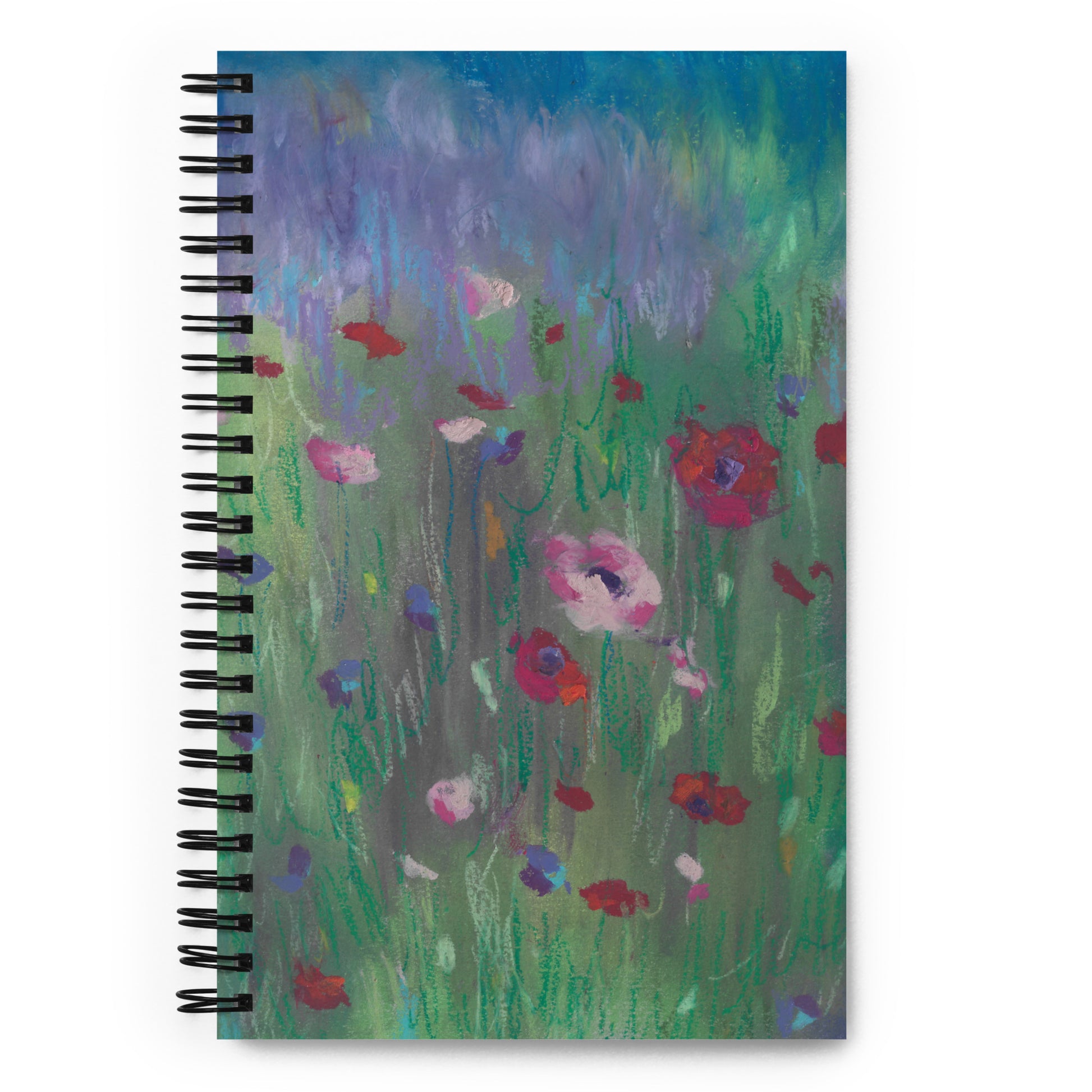 Wildflower Dreams in Pastel dotted spiral notebook — soft-touch cover with hand-drawn pastel wildflower art by Lena Kloper