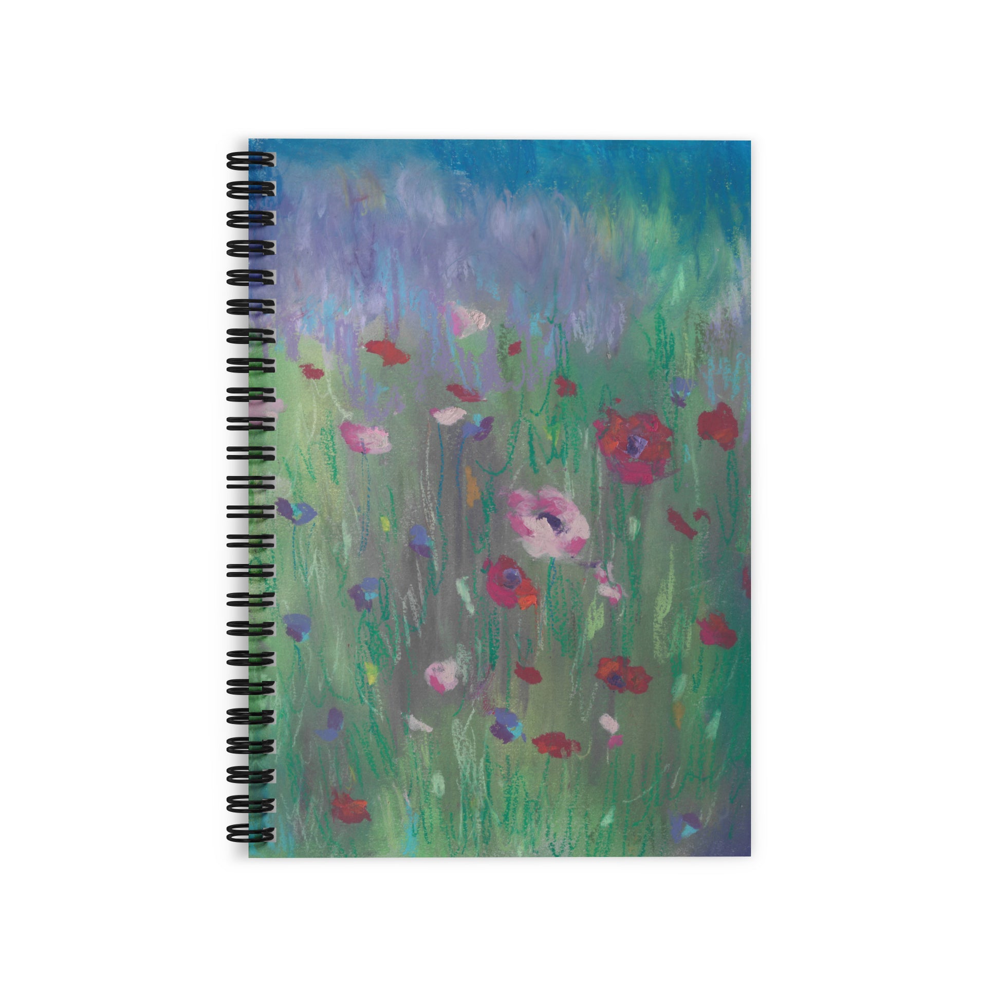Wildflower Dreams in Pastel ruled spiral notebook — front cover with original pastel wildflower artwork by Lena Kloper