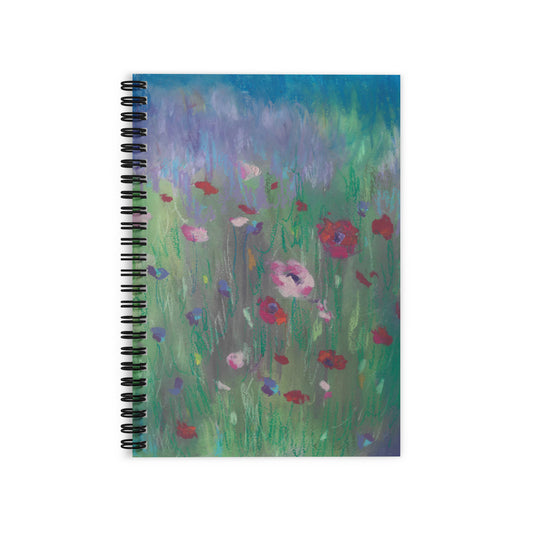 Wildflower Dreams in Pastel ruled spiral notebook — front cover with original pastel wildflower artwork by Lena Kloper