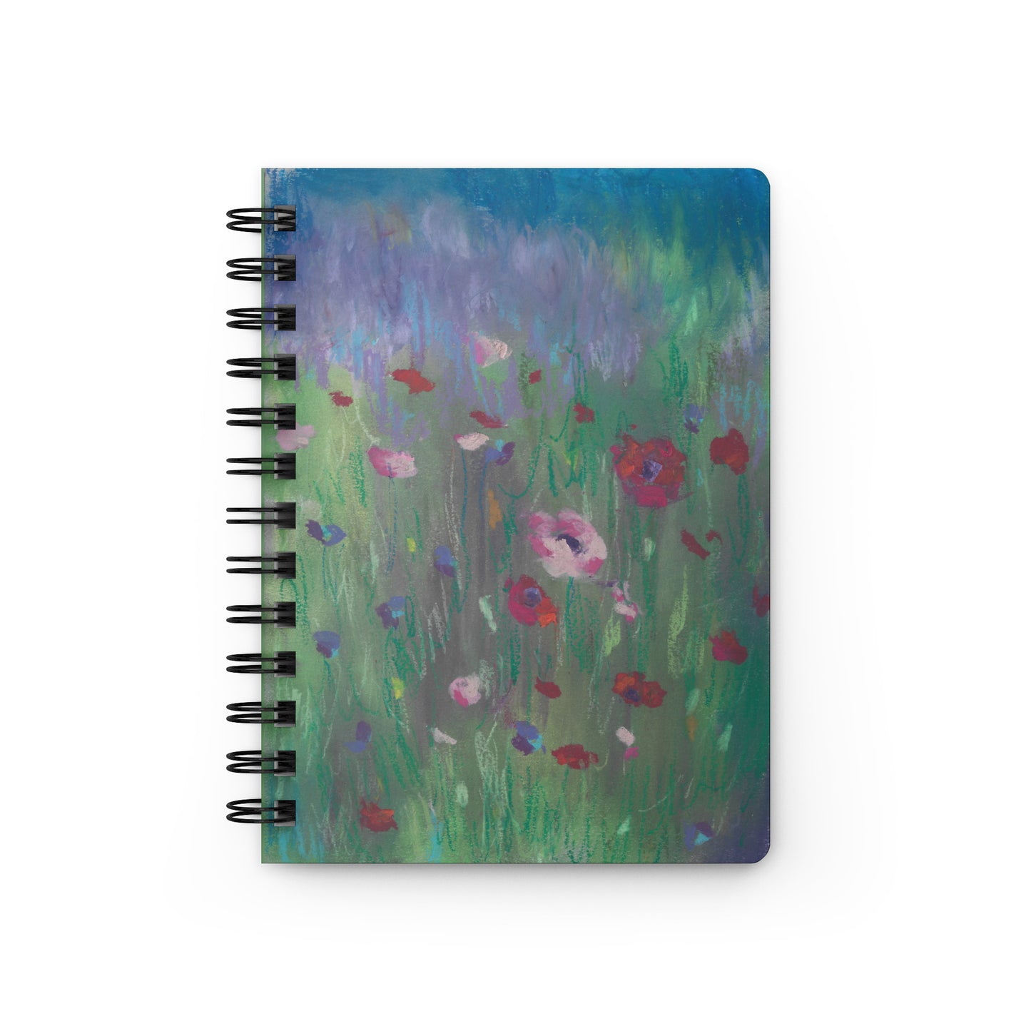 Wildflower Dreams in Pastel spiral journal — glossy laminated cover with original hand-drawn wildflower artwork by Lena Kloper